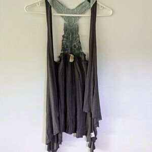Ginger G Gray Vest With Ombre Lace Detailing